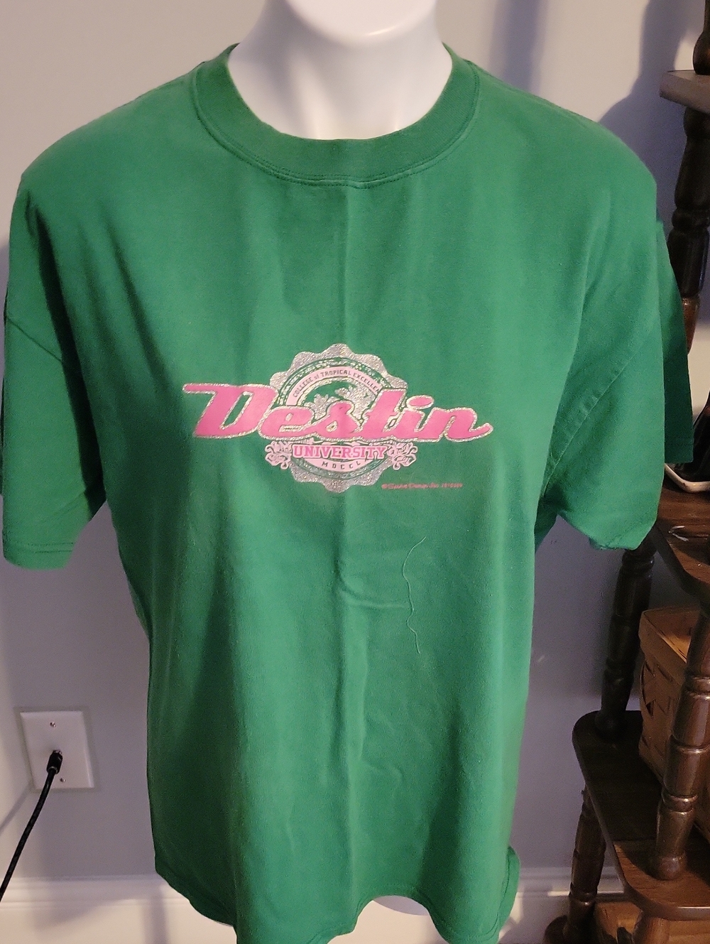 Green Tee with Pink Logo..Destin...size Large